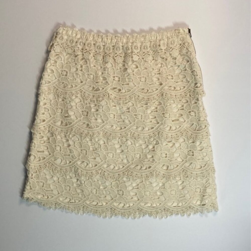 LOFT Lace Tiered Cream Lined Skirt